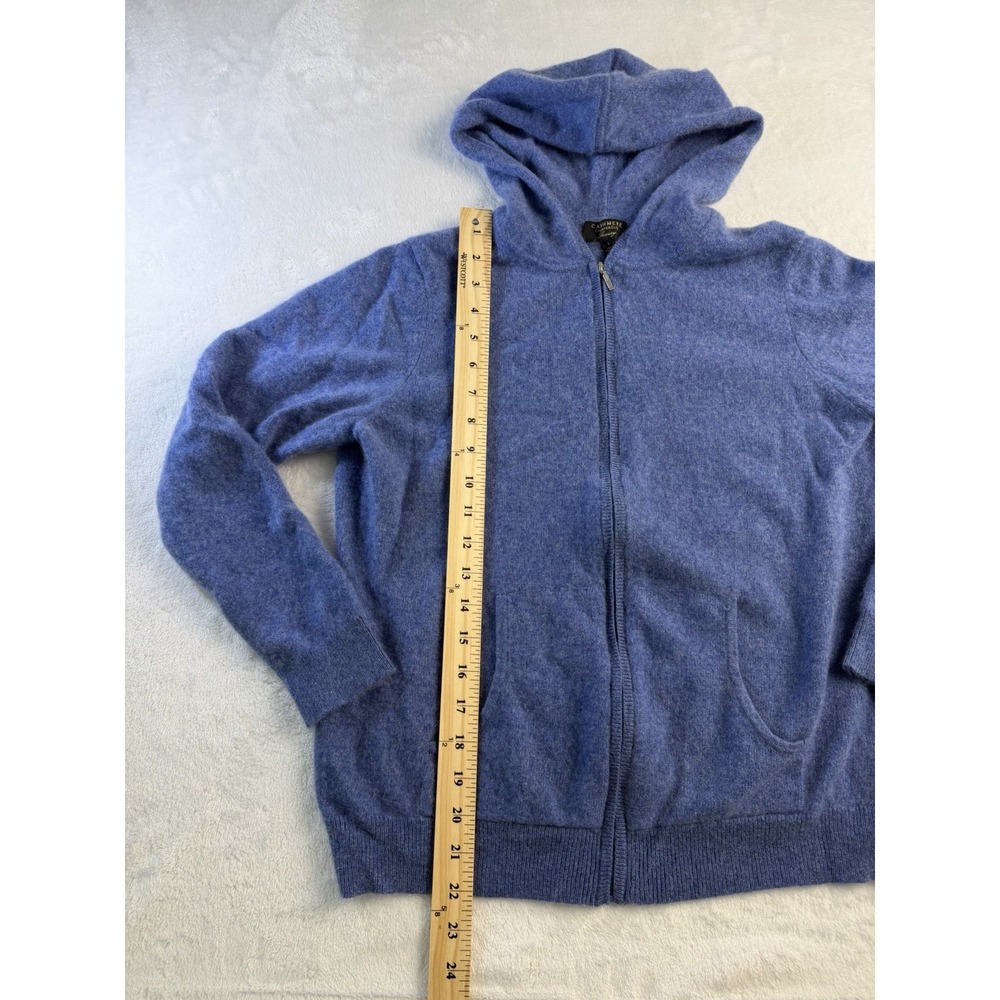 Cashmere Charter Club Luxury Cashmere Full Zip Hooded Hoodie Blue Women L New - Picture 4 of 8